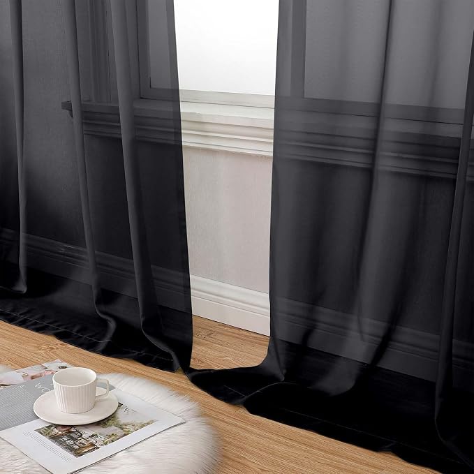 Black Sheer Curtains 90 Inches Long 2 Panels Set - Image 8
