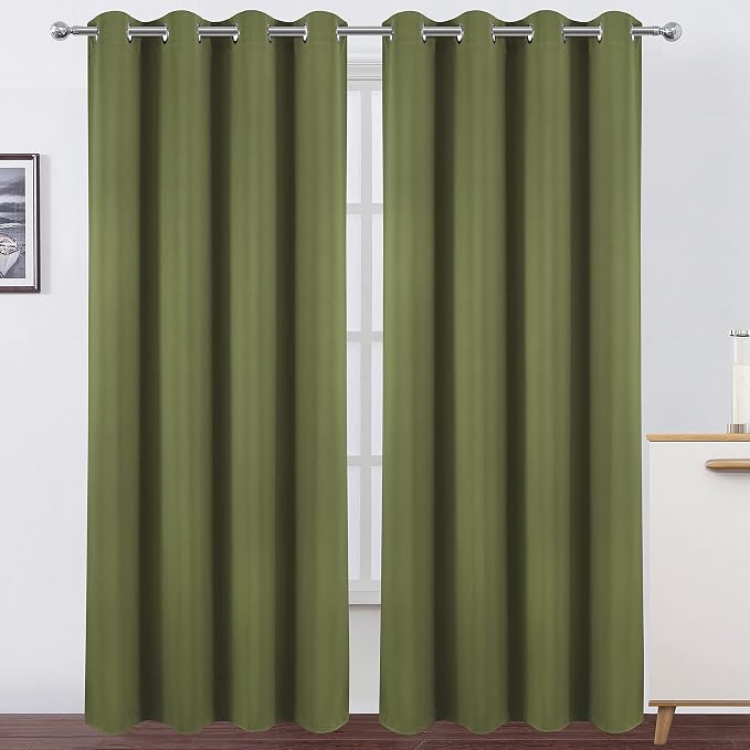 Olive Green Thermal Blackout Curtains/52 x 108 Inch/Set of 2 Panels Room by Lemomo