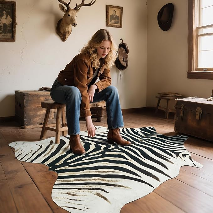 AROGAN Western Faux Fur Zebra Rug, 5.2x6.3 Feet Premium Animal Skin Print Rug - Image 3