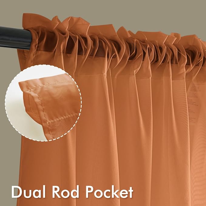 MIULEE Fall Orange Sheer Curtains 108 Inches Long 4 Panels 42 x 108 Inches | - Image 3