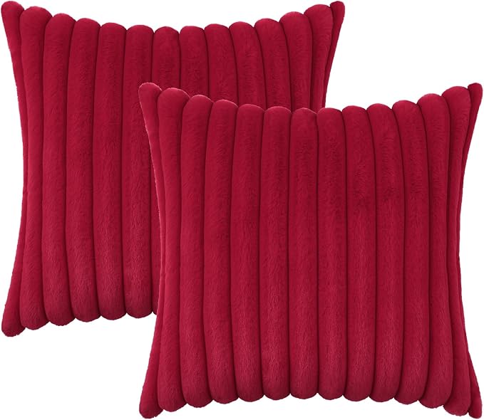 decorUhome Fall Faux Fur Throw Pillow Covers 16x16 Set of 2 Red | Decorative - Image 9