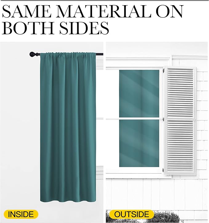 NICETOWN Bedroom Window Curtain Panels, Sea Teal, 2 Panels, 62 in x 72 in - Image 5