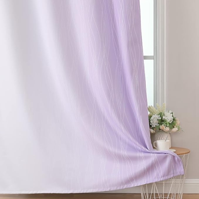 Lilac and Greyish White Ombre Blackout Curtains Living Room 84 Inches Long | - Image 6