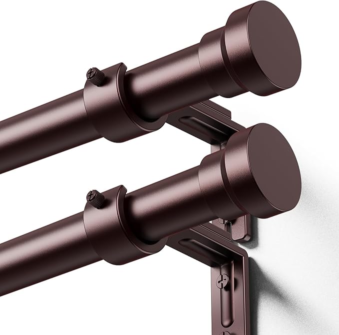 YaFex Curtain Rods 2 Pack 32-58 Inch, Heavy Duty 1 Inch Curtain Rod, Bronze by YaFex