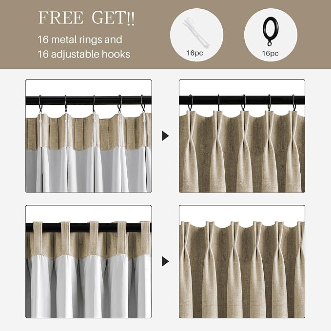 AUSSPVOCT Pinch Pleated 102 Inch Linen Curtains 100% Blackout - Image 7