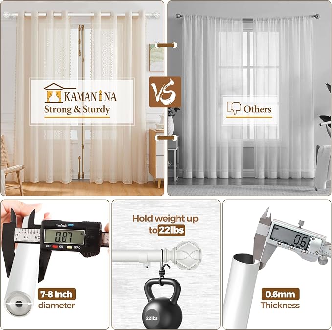 KAMANINA Curtain Rods for Windows 48 to 84 Inch, 7/8 Inch Decorative Drapery - Image 6