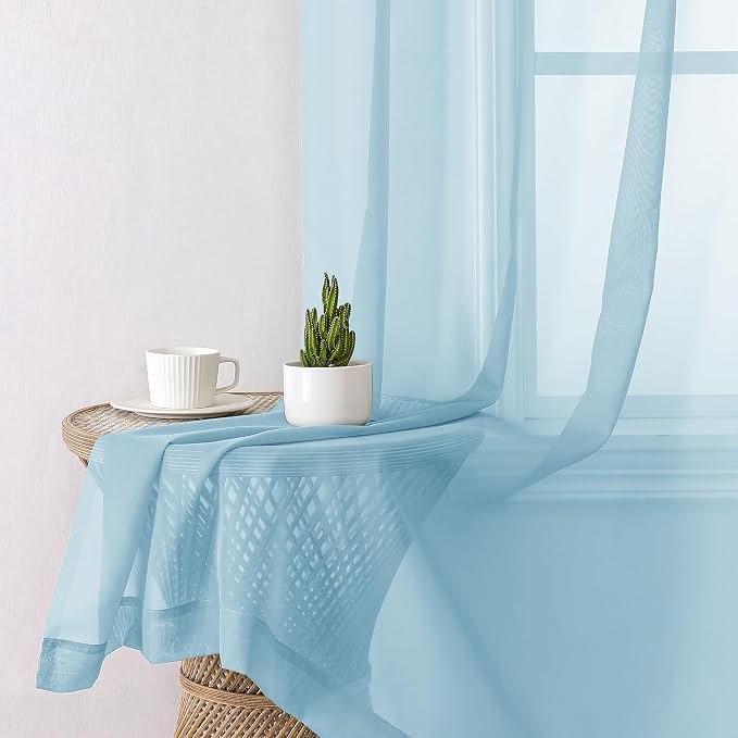 Aiyufeng 2 Pack: Basic Sky Blue Sheer Curtain Drapes 84 Inch Length 2 Panels - Image 3