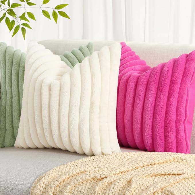 decorUhome Summer Cozy Faux Fur Throw Pillow Covers 22x22 Set of 2 Decorative - Image 6