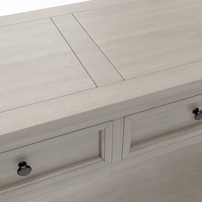 Solid Wood Console Table,Long Sofa Table Entryway Table with 4 Drawers and Bottom Shelf for Hallway Living Room Couch Table,Fully Assembled (63" Gray Wash)