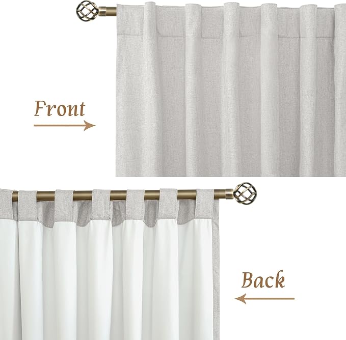 Light Grey 100% Blackout Linen Curtains 84 Inches Long 2 Panels | Linen Textured - Image 8