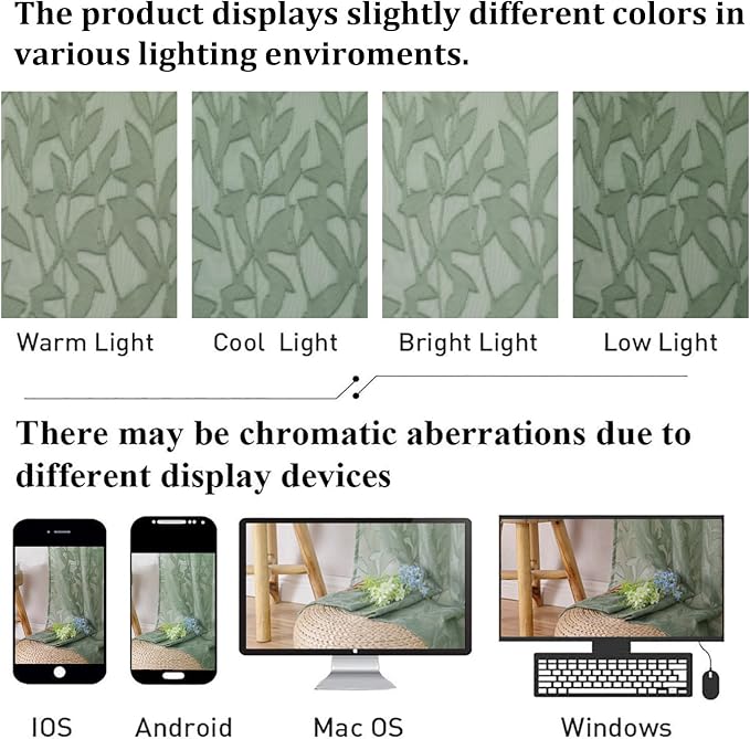 Lecloud Leia Sage Green Sheer Curtains 120 Inches Long 2 Panels, Jacquard - Image 6