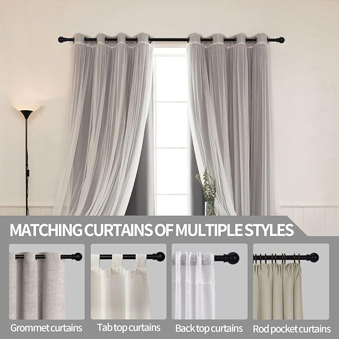 Thestoa Curtain Rods for Windows 48 to 84-92 inch, 5/8" Matte Black Curtain Rod - Image 6