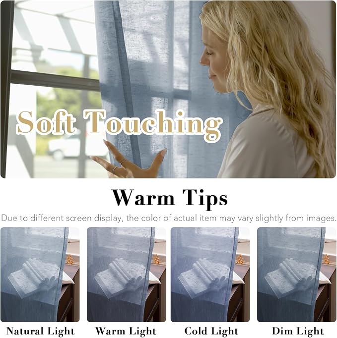 H.VERSAILTEX Linen Semi Sheer Curtains 72 inch Length Energy Saving Easy Care - Image 3