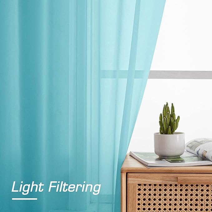 Aqua Sheer Curtains for Bedroom Living Room 96 Inches Long 2 Panels Set - Image 4