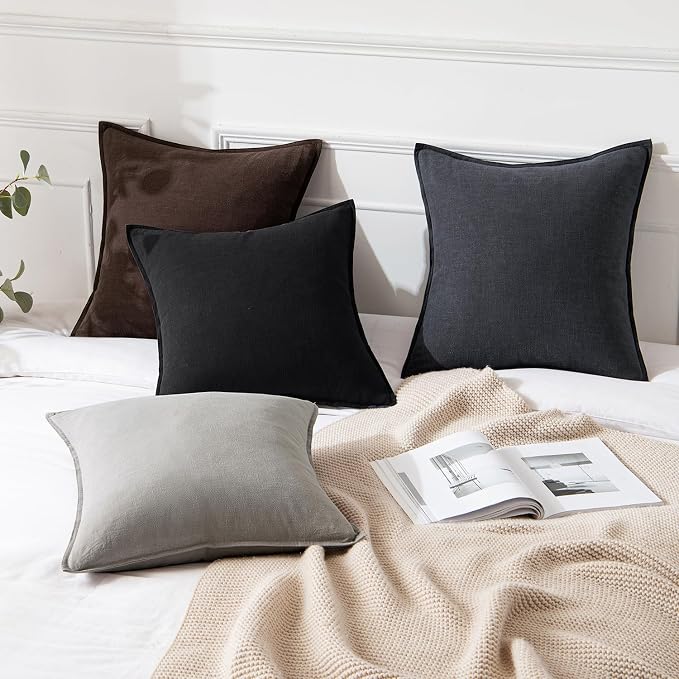 MIULEE Decorative Linen Pillow Covers 18x18 Inch Black | Boho Farmhouse​ - Image 4