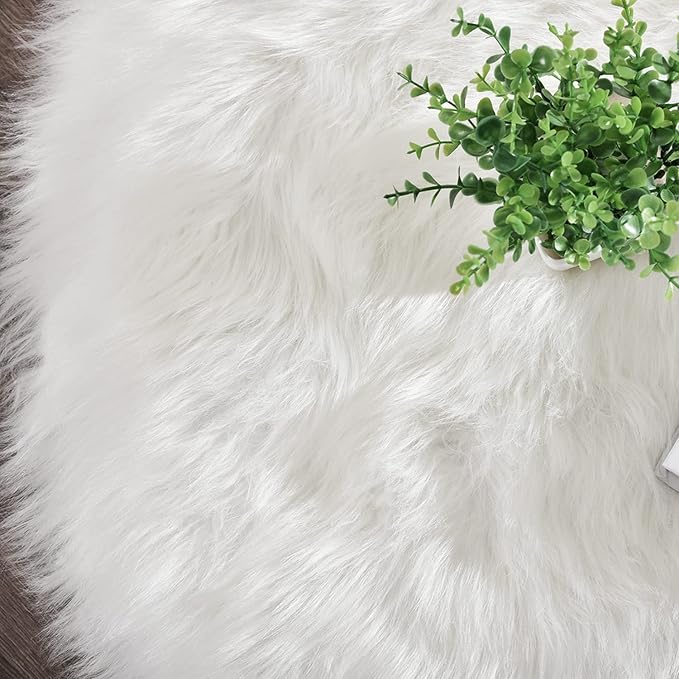 Latepis White Round Rug 5ft Faux Fur Sheepskin Circle Rug - Image 6