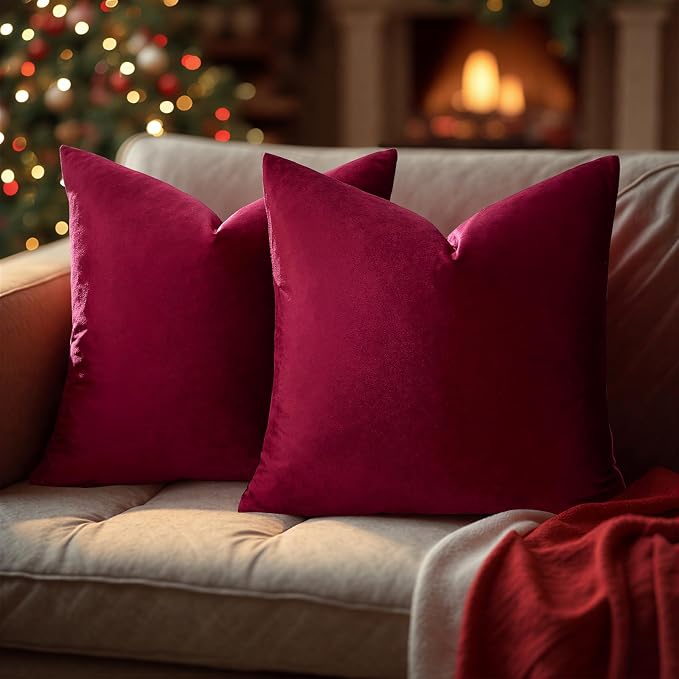 GIGIZAZA Burgundy Pillow Covers 26x26: Pack of 2 Throw Pillows Soft Solid Covers - Image 4