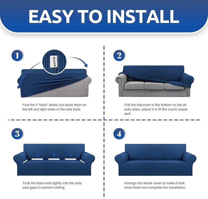 Stretch Loveseat Couch Cover, 2 Cushion Couch Slipcover, Classic Blue | 1-Piece - Image 6