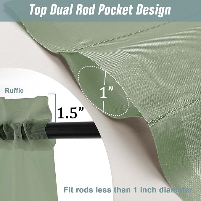 Sage Green Sheer Curtains Tier 30 Inches Length 2 Panels, Light Filtering - Image 3