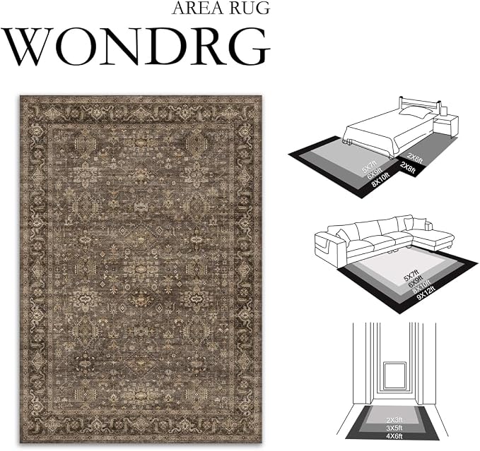 8x10 Washable Area Rug for Living Room Bedroom Vintage Brown Non Slip Carpet - Image 2