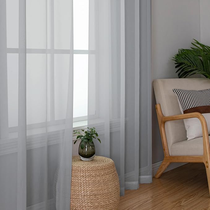 Light Grey Sheer Curtains 78 Inches Long 2 Panels, Light Filtering Voile Airy - Image 2