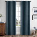 MIULEE 100% Blackout Linen Curtains 42 x 72 Inch Navy Blue 2 Panels | Thermal by MIULEE