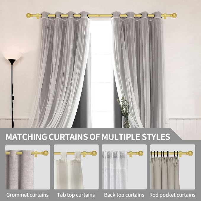 Thestoa Gold Curtain Rods for Windows 30-62 Inch, 5/8" Stainless Steel Small - Image 6