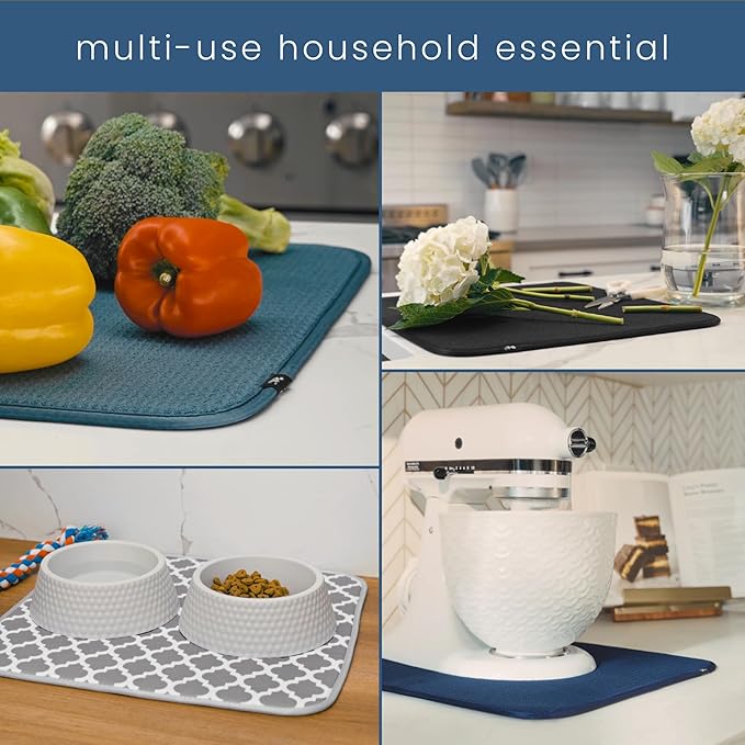 S&T INC. Dish Drying Mat, 16” x 18”, Absorbent Microfiber Kitchen Counter Mat, Dish Drying Pad for Dishes, Utensils, Pots and Pans, Large, Stitched Plaid