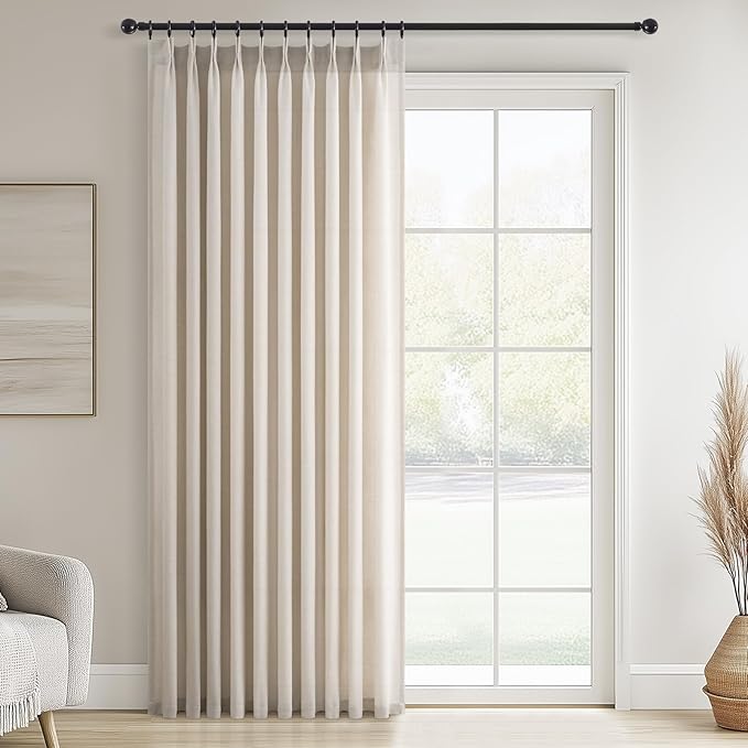 Topfinel 96 Inches Long Pinch Pleated Semi Sheer Curtains, Oatmeal Linen by Topfinel