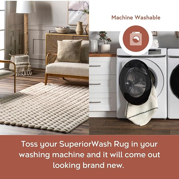 nuLOOM 5' x 8' Cozy Plush Area Rug, Machine Washable, Non-Slip, Soft Fluffy Shag Carpet for Living Room Bedroom Kids Room Nursery Home Decor, Jeni Beige