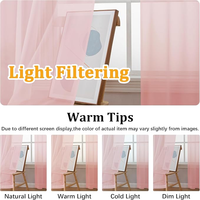Gwine Blush Pink Sheer Curtains - Image 5