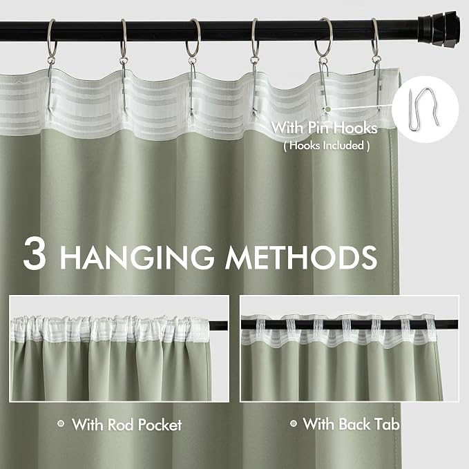 MIULEE Sage Green Back Tab Blackout Curtains 66x84 Inch Length 2 Panels Set | - Image 3