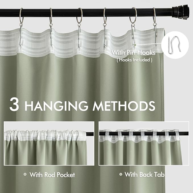 MIULEE Sage Green Back Tab Blackout Curtains 66x96 Inch Length 2 Panels Set | - Image 3