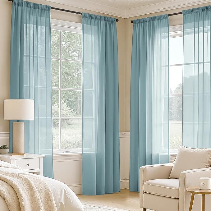 MIULEE Dusty Blue Sheer Curtains 108 Inches Long, 4 Panels Set, Light Filtering - Image 2