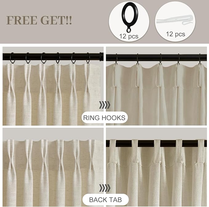 IVAPUPU Sand Beige Pinch Pleated Curtains 102 Inch Long - Image 3