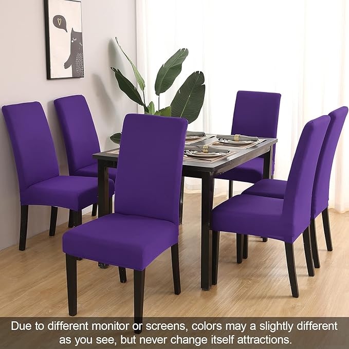 JQinHome Dining Chair Slipcover, High Stretch Removable Washable Chair Seat Protector Cover Set of 2,Chair Covers for Dining Room, Kitchen,Home Party,Wedding Ceremony(Purple, 2PC)