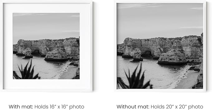 HAUS AND HUES 20x20 White Metal Picture Frames Matted to 16x16 - Features Premium Aluminum & Hanging Hardware, Shatterproof Plexiglass - Ideal for Home, Room, Office (20x20 in, White, Set of 3)
