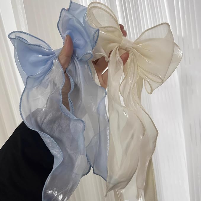2 Pack French Silky Bow Curtain Tiebacks, Elegant Lace Ribbon - Image 3