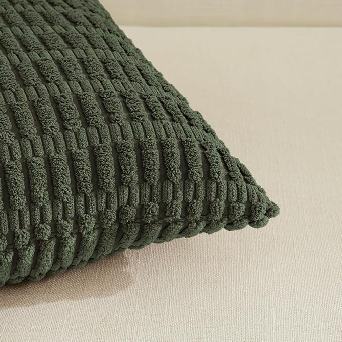 Fancy Homi 4 Packs Boho Olive Green Decorative Throw Pillow Covers 18x18 Inch - Image 4