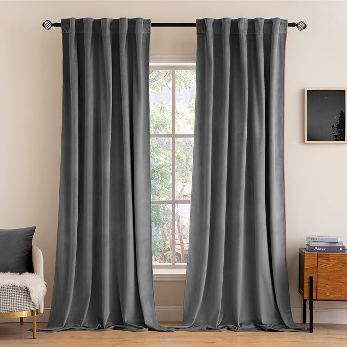 MIULEE Grey Velvet Curtains 96 inches 2 Panels by MIULEE