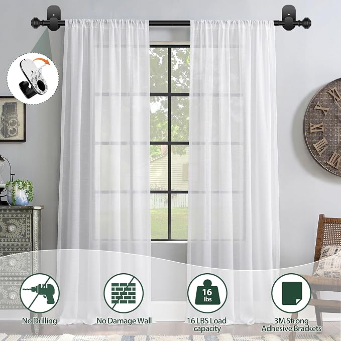 KAMANINA Curtain Rods 2 Pack No Drilling - Image 2