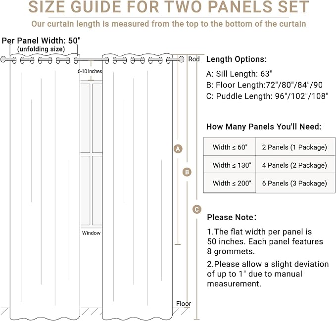 100% Blackout Linen Textured Curtains 80 Inch Long, Bright White | 100% - Image 7