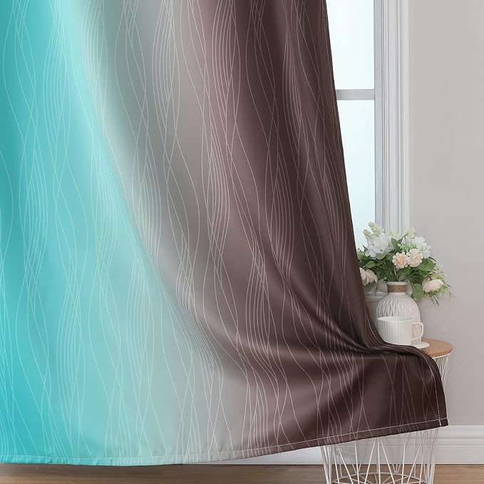 Estelar Textiler Brown and Teal Blackout Curtains & Drapes - Image 6
