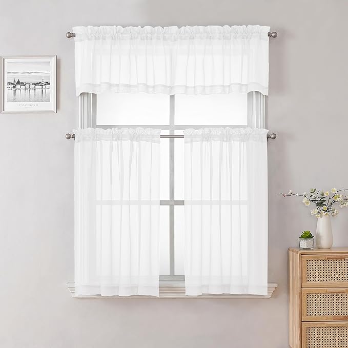 Lecloud 36 Inch White Sheer Curtains Tiers 2 PCS - Image 8