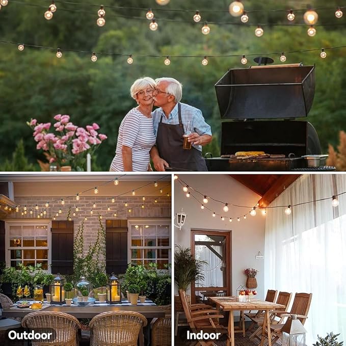 Outdoor String Lights 150FT with Remote Dimmer, G40 Globe LED Patio Lights with 75 Edison Plastic Bulbs(4 Spare), Waterproof Connectable Hanging Lights for Backyard Porch Balcony Yard Deck Party Decor