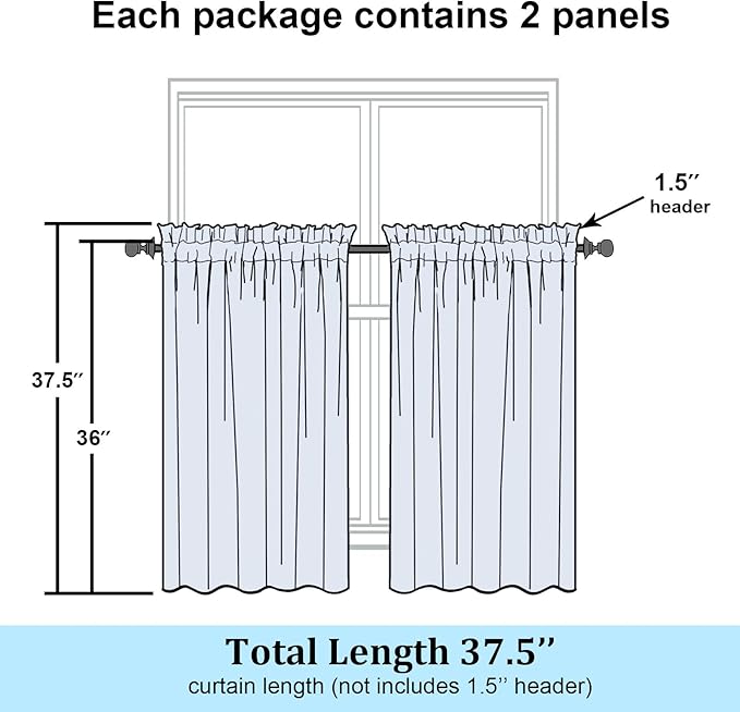 Simplebrand Black Sheer Kitchen Curtains 36 Inch Length Tier Curtains 2 Panels - Image 7