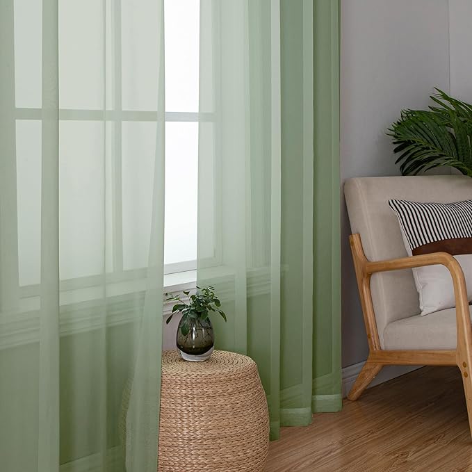 Simplebrand Sage Green Sheer Curtains 90 Inches Long 2 Panels, Light Filtering - Image 4