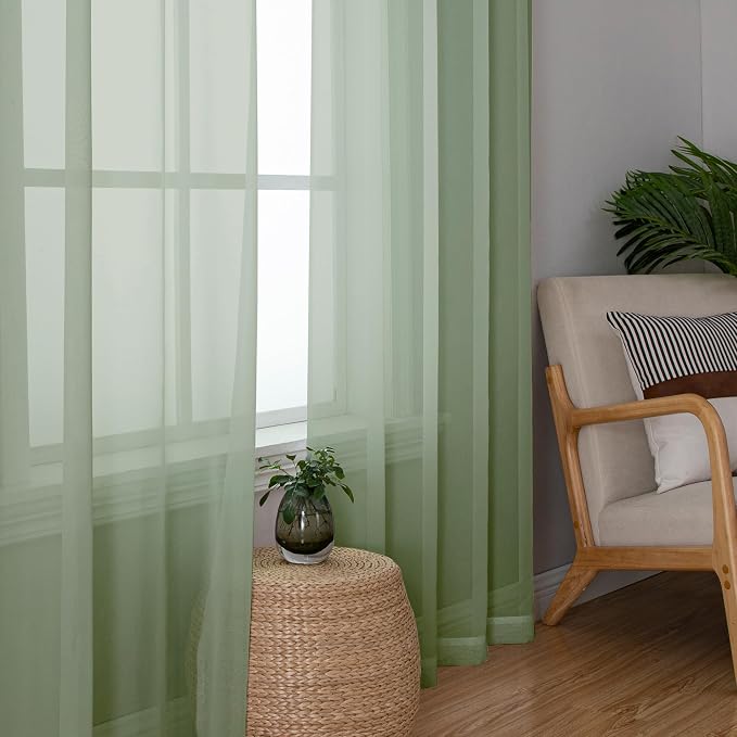 Simplebrand Sage Sheer Curtains 84 Inches Long, Light Filtering Rod Pocket - Image 4