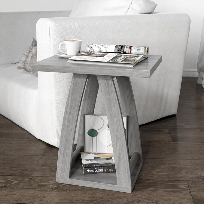 End Tables Living Room, Side Table Beside Sofa, Nightstand for Bedroom, Couch Side Table with Shelf, Modern End Table for Living Room, Grey End Table Set of 2