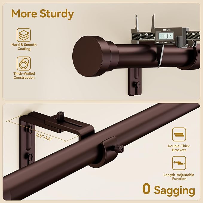 YaFex Curtain Rods 32-84 Inch, Heavy Duty 1 Inch Adjustable Curtain Rod - Image 4